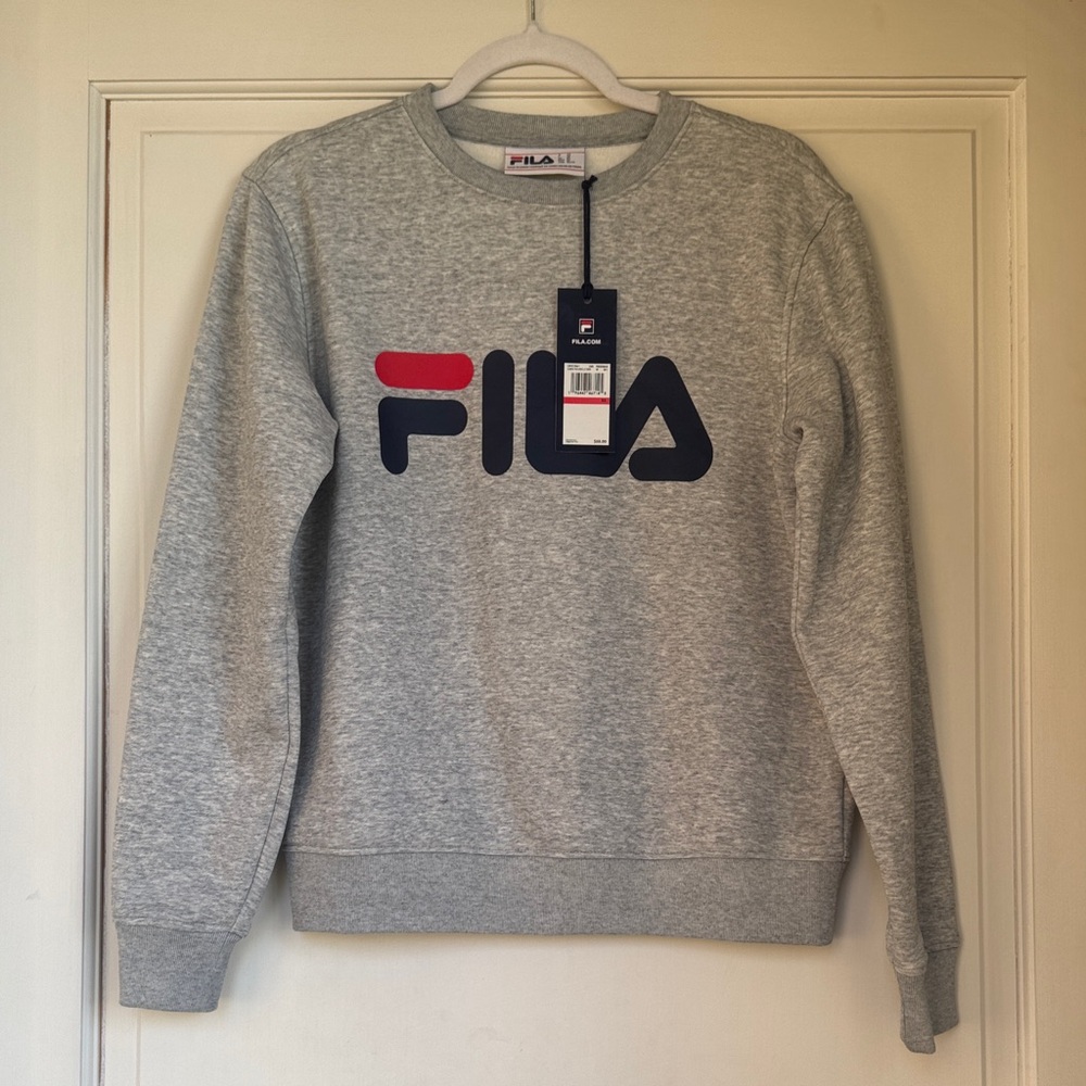 New With Tag Fila Light Gray Crewneck Sweatshirt with Navy and Red Logo